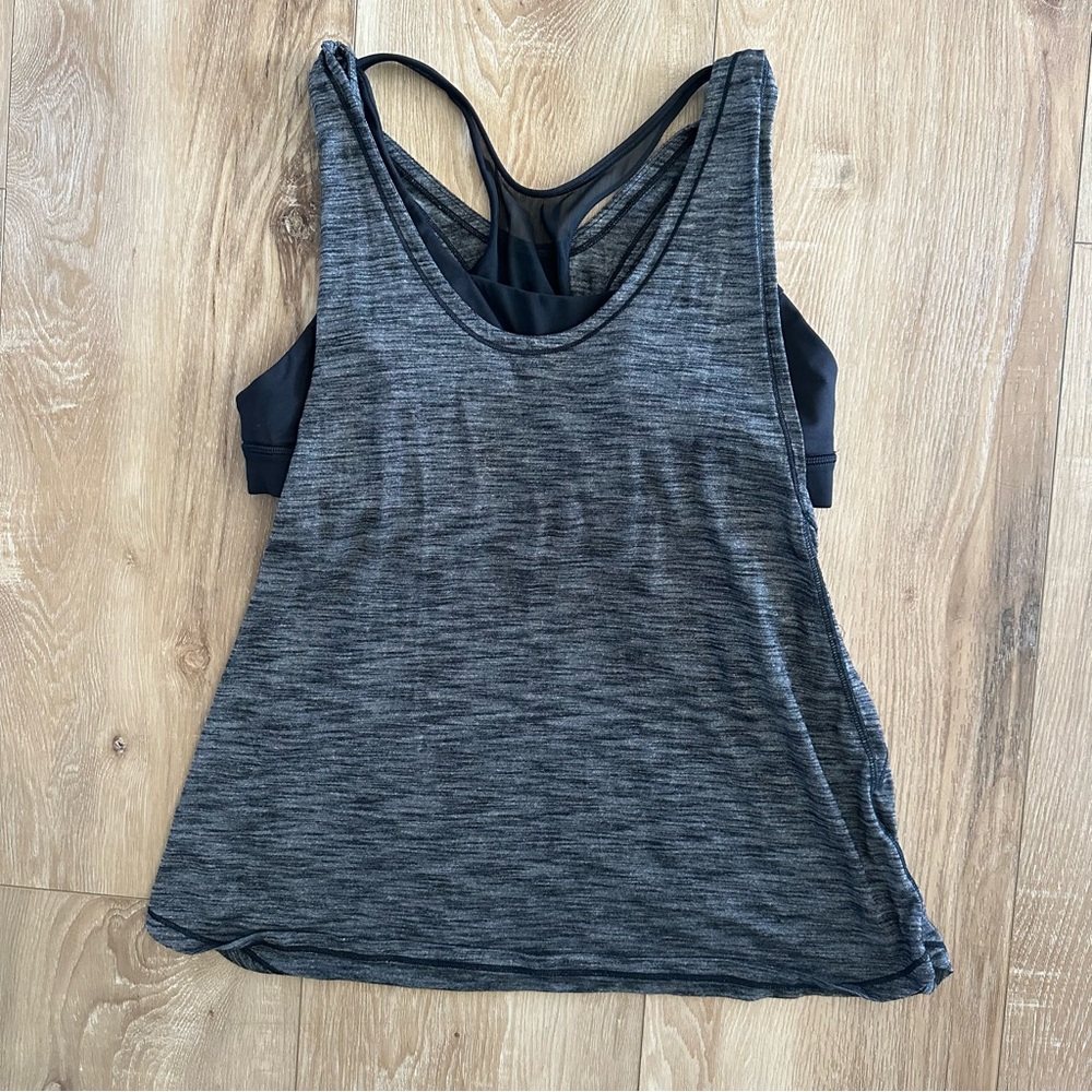 Lululemon Space Gray and Black Yoga Workout Active Tank Top With Connected Bra 6